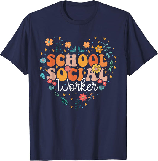 School Social Worker groovy retro Funny Social Work T-Shirt - T-Shirt | Navy