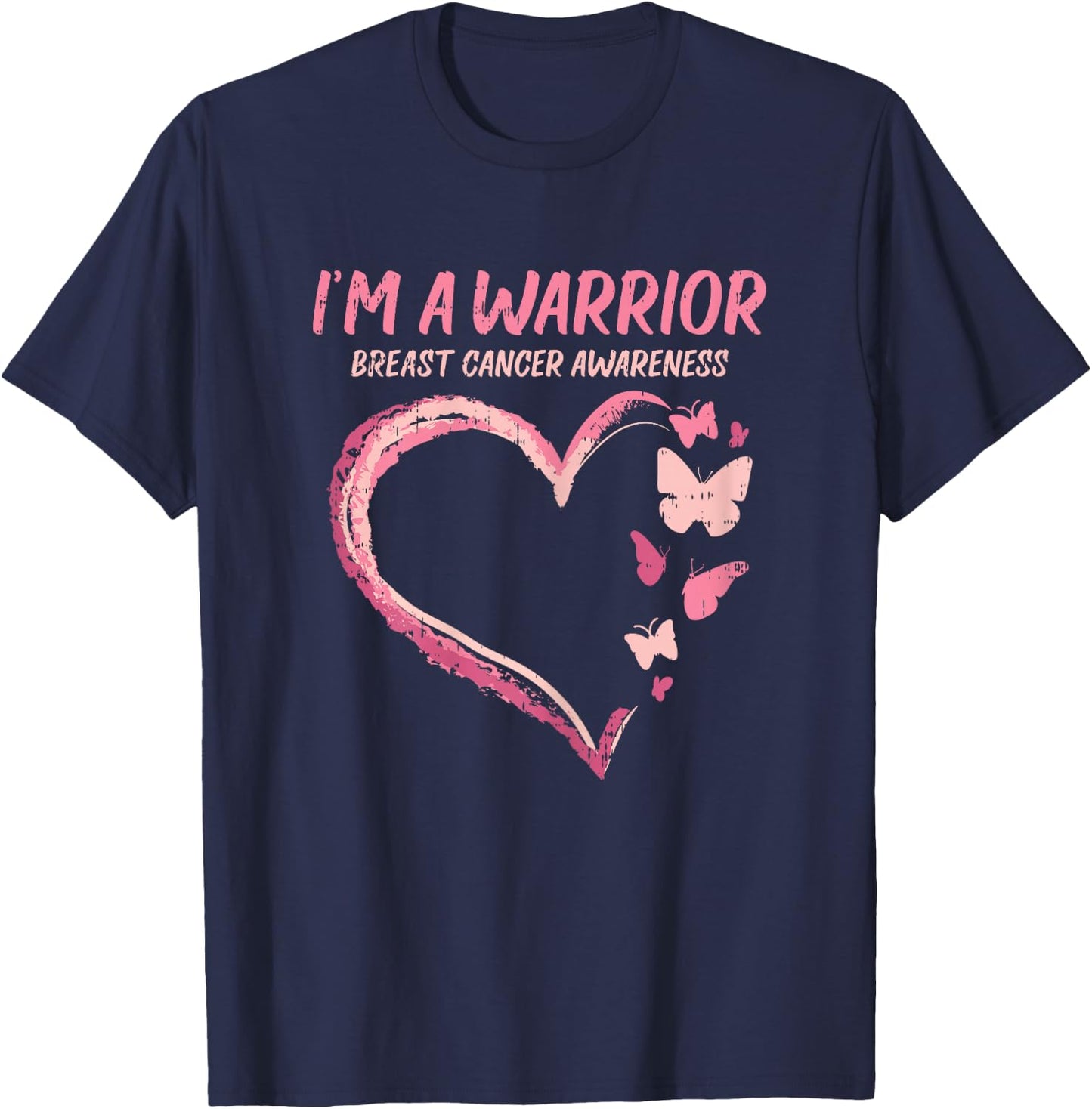 Warrior Heart Butterfly Breast Cancer Awareness Women Gift T-Shirt - T-Shirt | Navy
