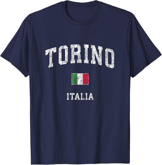 Turin Italy Torino Italia Vintage Athletic Sports Design T-Shirt - T-Shirt | Navy