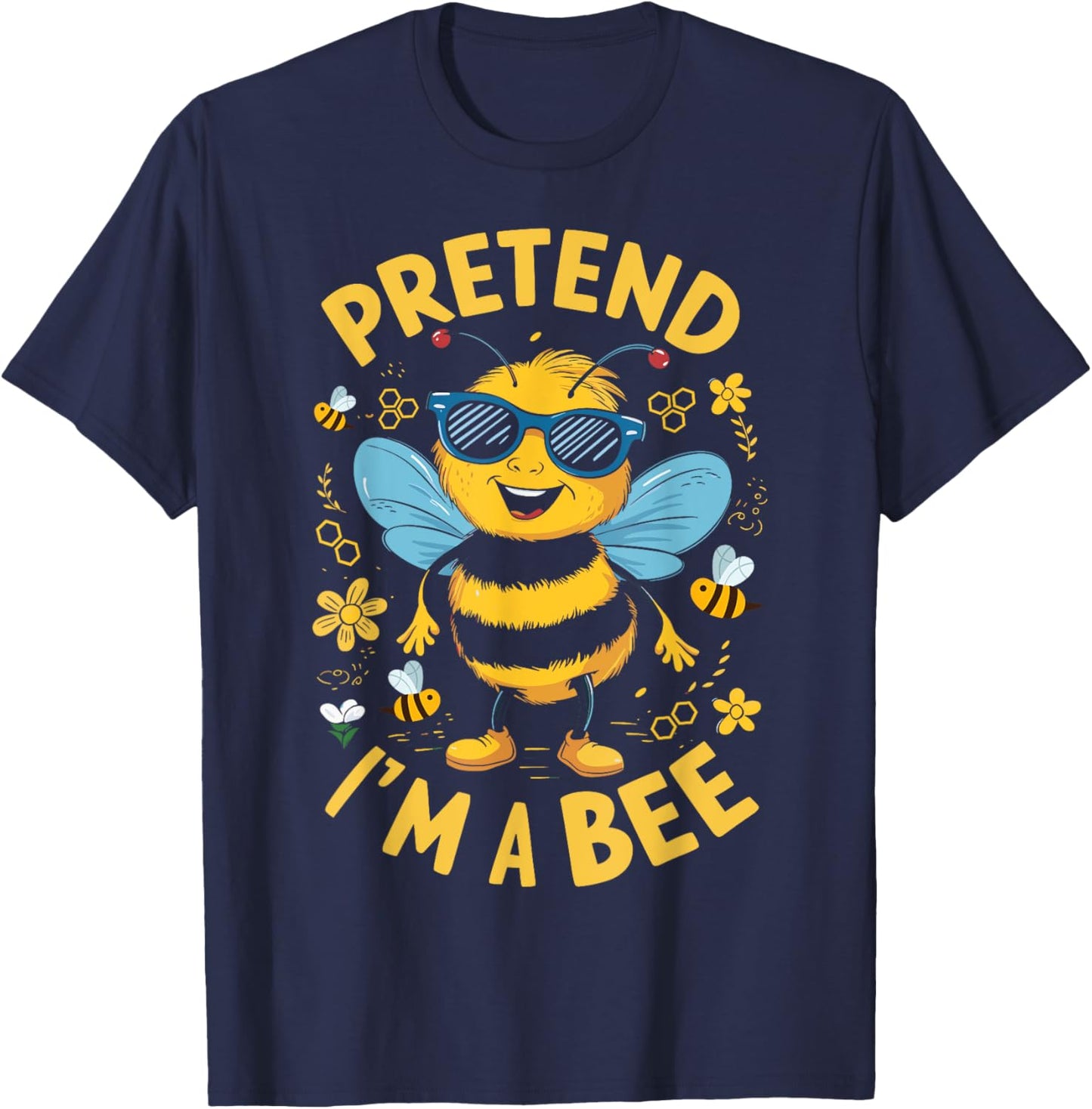 Pretend I'm A Bee Funny Lazy Halloween Matching Costume T-Shirt - T-Shirt | Navy