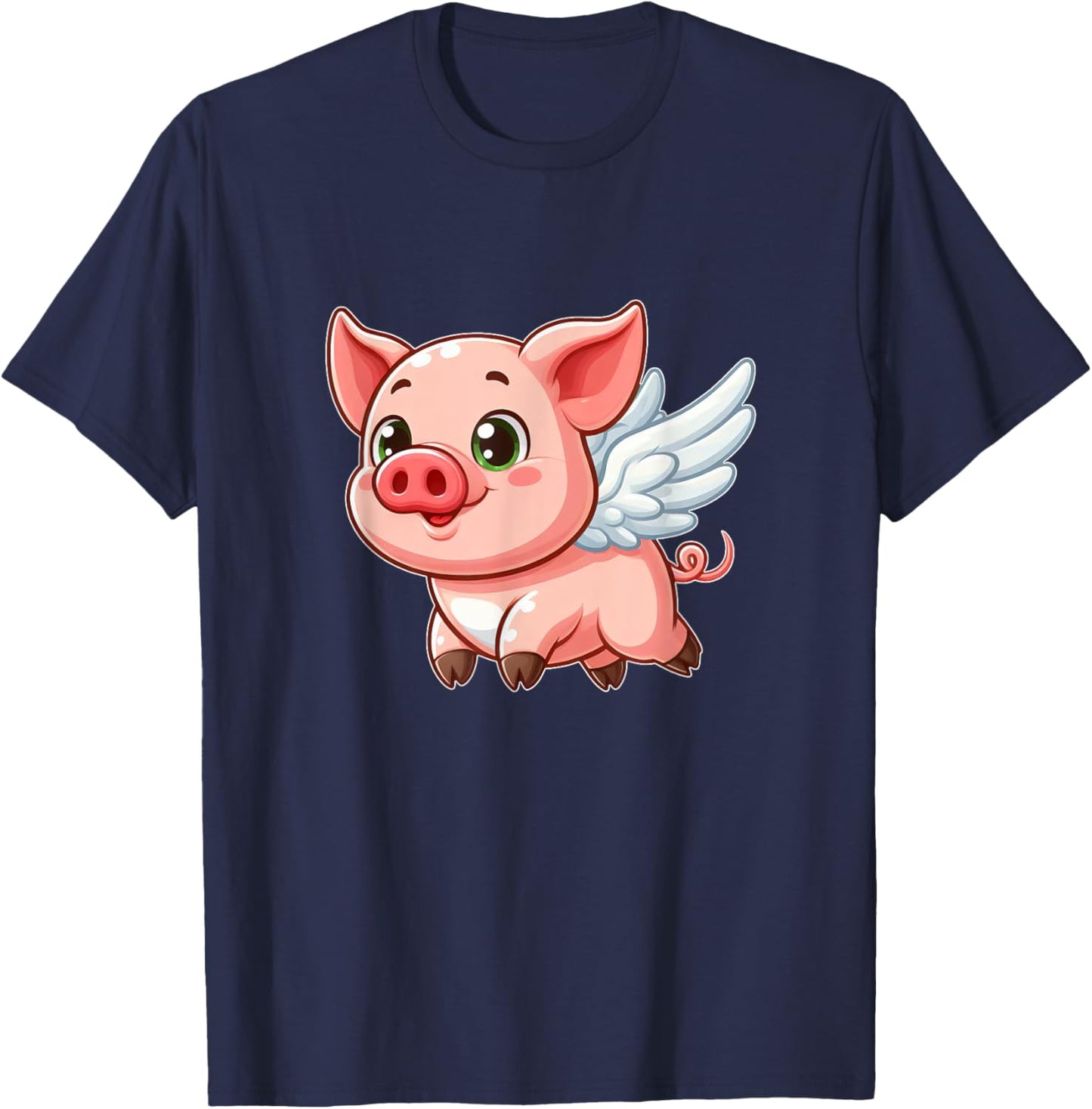 Cute Cartoon Pig Angel with Wings Halo Farmer T-Shirt - T-Shirt | Navy