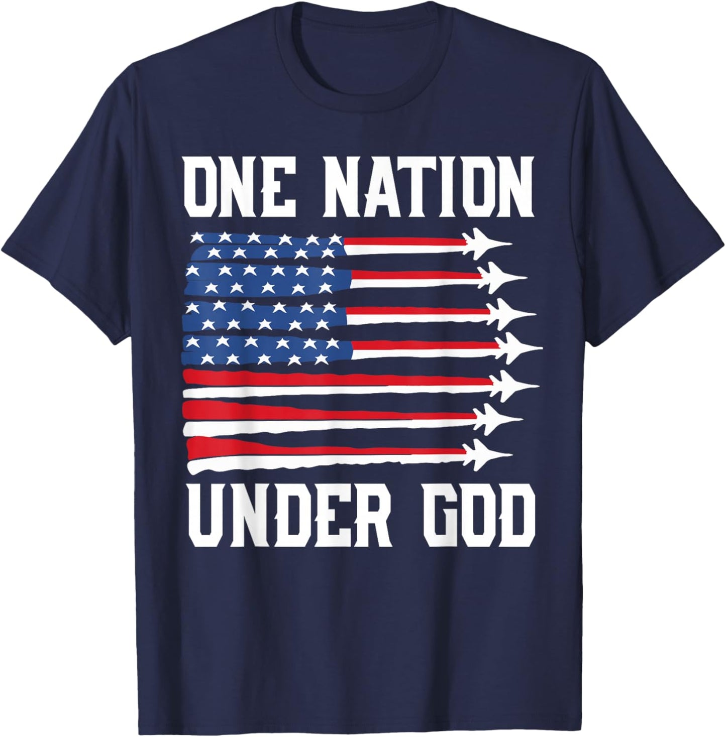 Boy 4th July One Nation Under God USA Fighter Jet Patriotic T-Shirt - T-Shirt | Navy