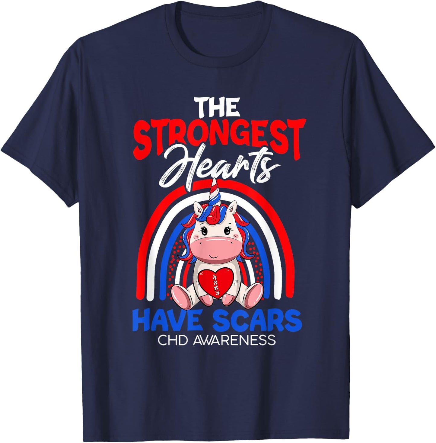 The Strongest Hearts Have Scars CHD Awareness Cute Unicorn T-Shirt - T-Shirt | Navy