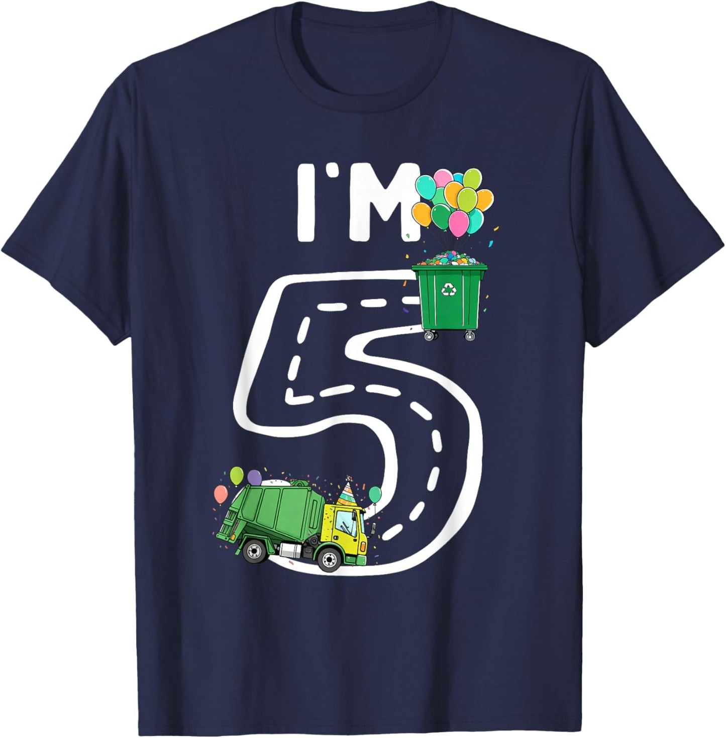 I'm 5 Five Years Old Garbage Truck 5th Birthday Boy Kids T-Shirt - T-Shirt | Navy