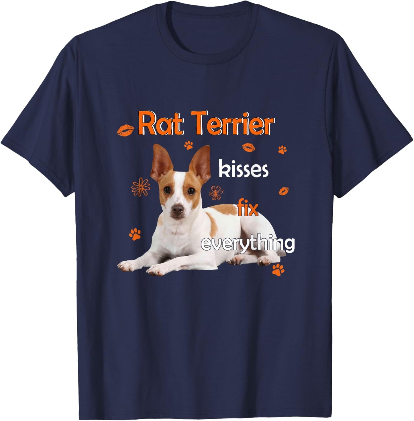 Rat Terrier Kisses Fix Everything T-Shirt - T-Shirt | Navy