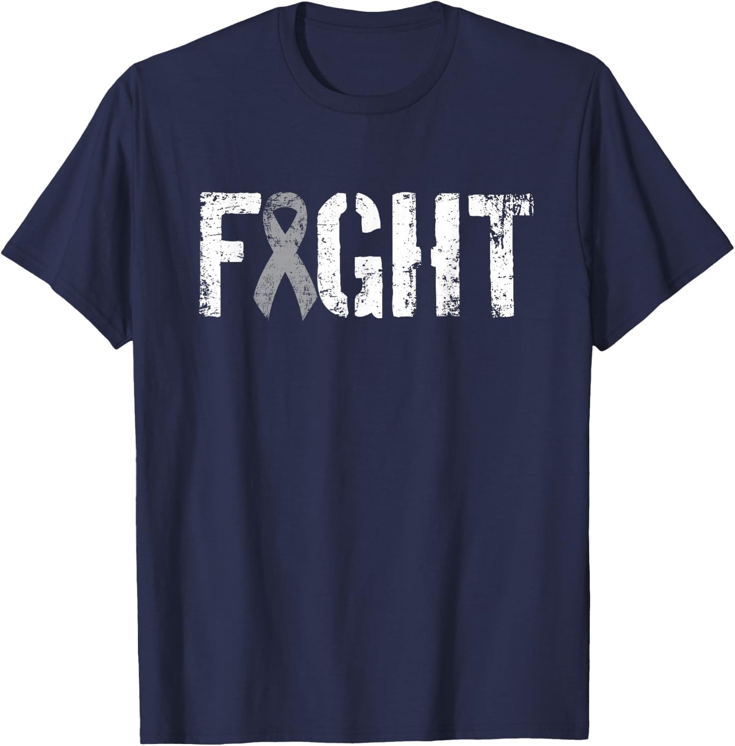 Fight Brain Cancer - Gray Tumor Awareness Ribbon T-Shirt - T-Shirt | Navy