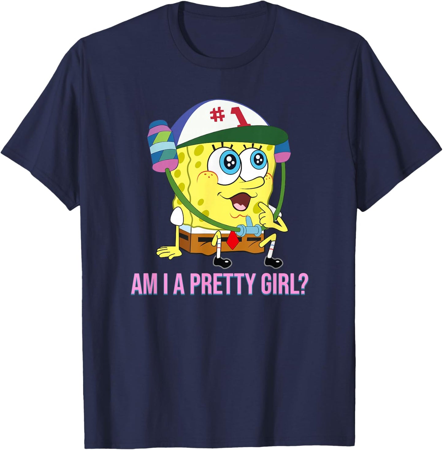 Spongebob Squarepants - Am I a Pretty Girl? T-Shirt - T-Shirt | Navy