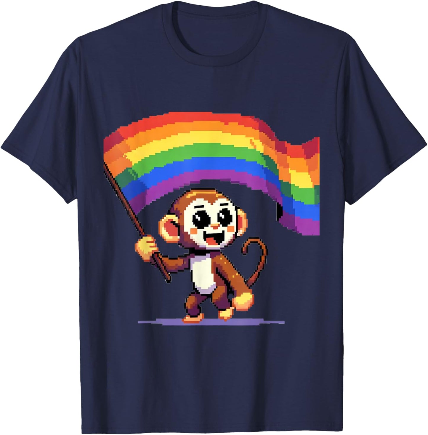 Pixel Monkey Rainbow Lesbian Gay CSD Pride Party Queer LGBT T-Shirt - T-Shirt | Navy