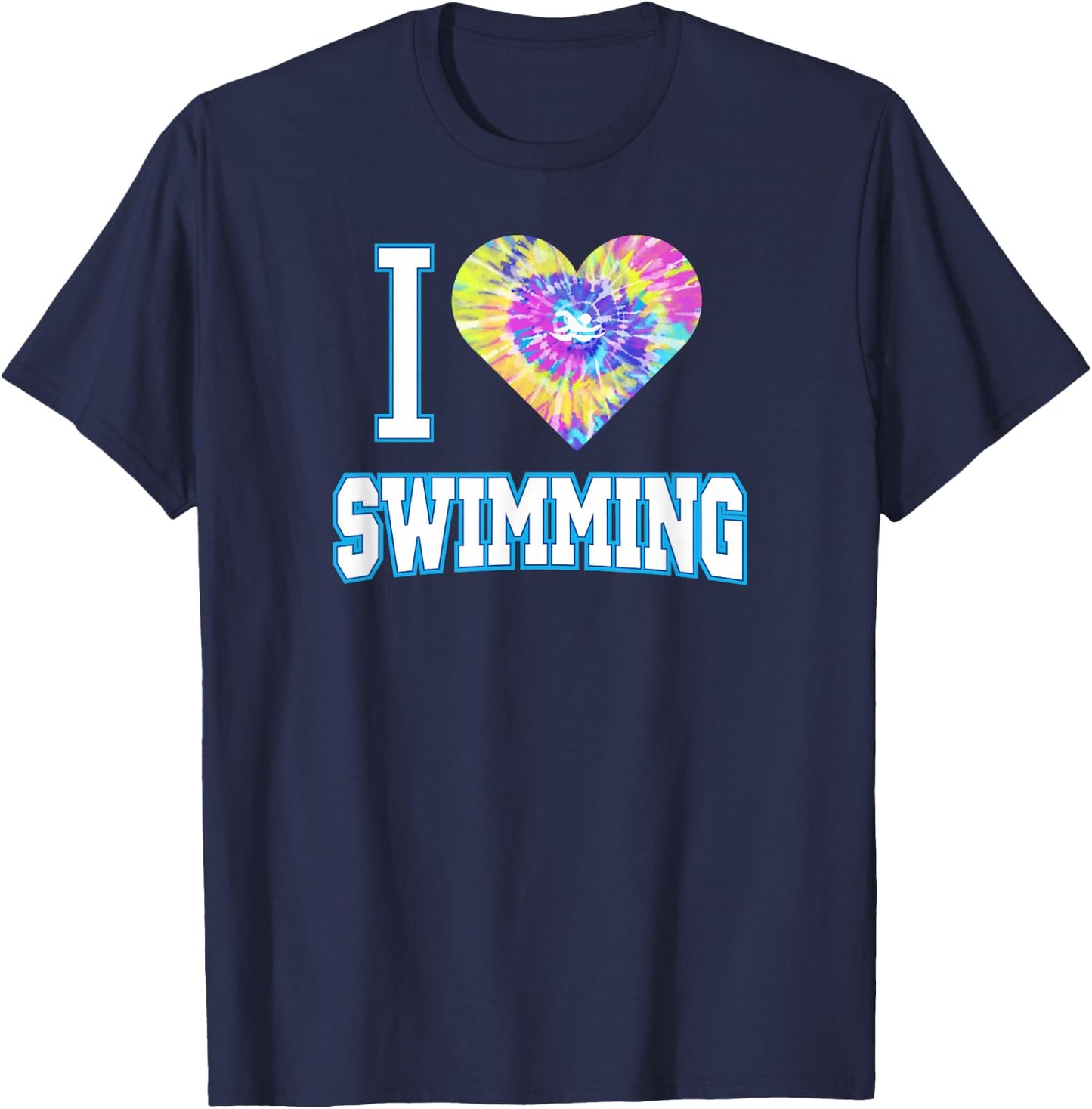 I Love Swimming Tie Dye Heart T-Shirt - T-Shirt | Navy