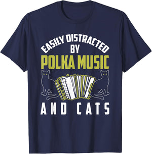 Polka Shirt Funny Cat Lover Polka Music Polka Lover Gift Women Kids T-Shirt - T-Shirt | Navy