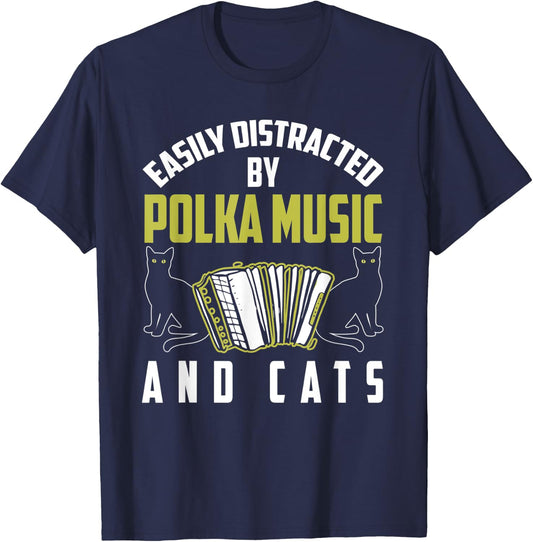 Polka Shirt Funny Cat Lover Polka Music Polka Lover Gift Women Kids T-Shirt - T-Shirt | Navy
