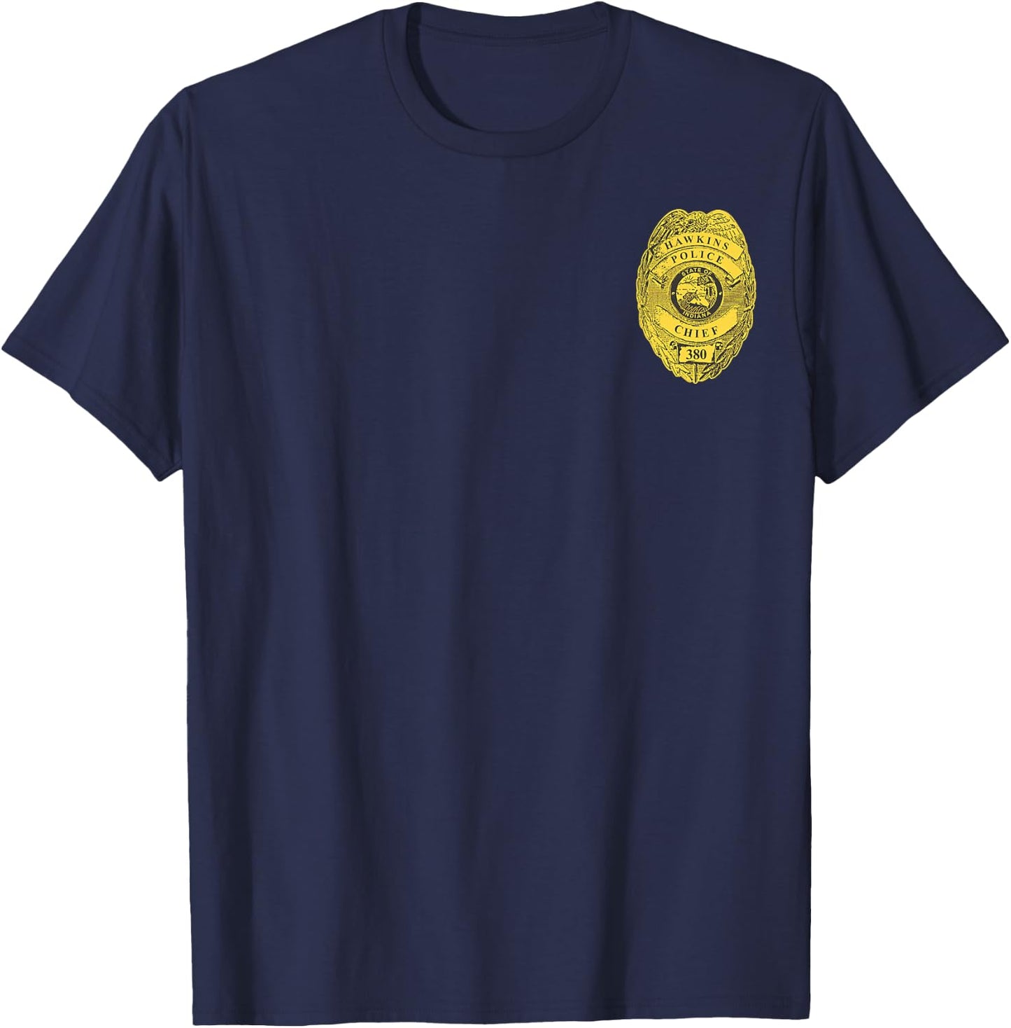 Netflix Stranger Things Hawkins Police Left Chest Badge T-Shirt - T-Shirt | Navy