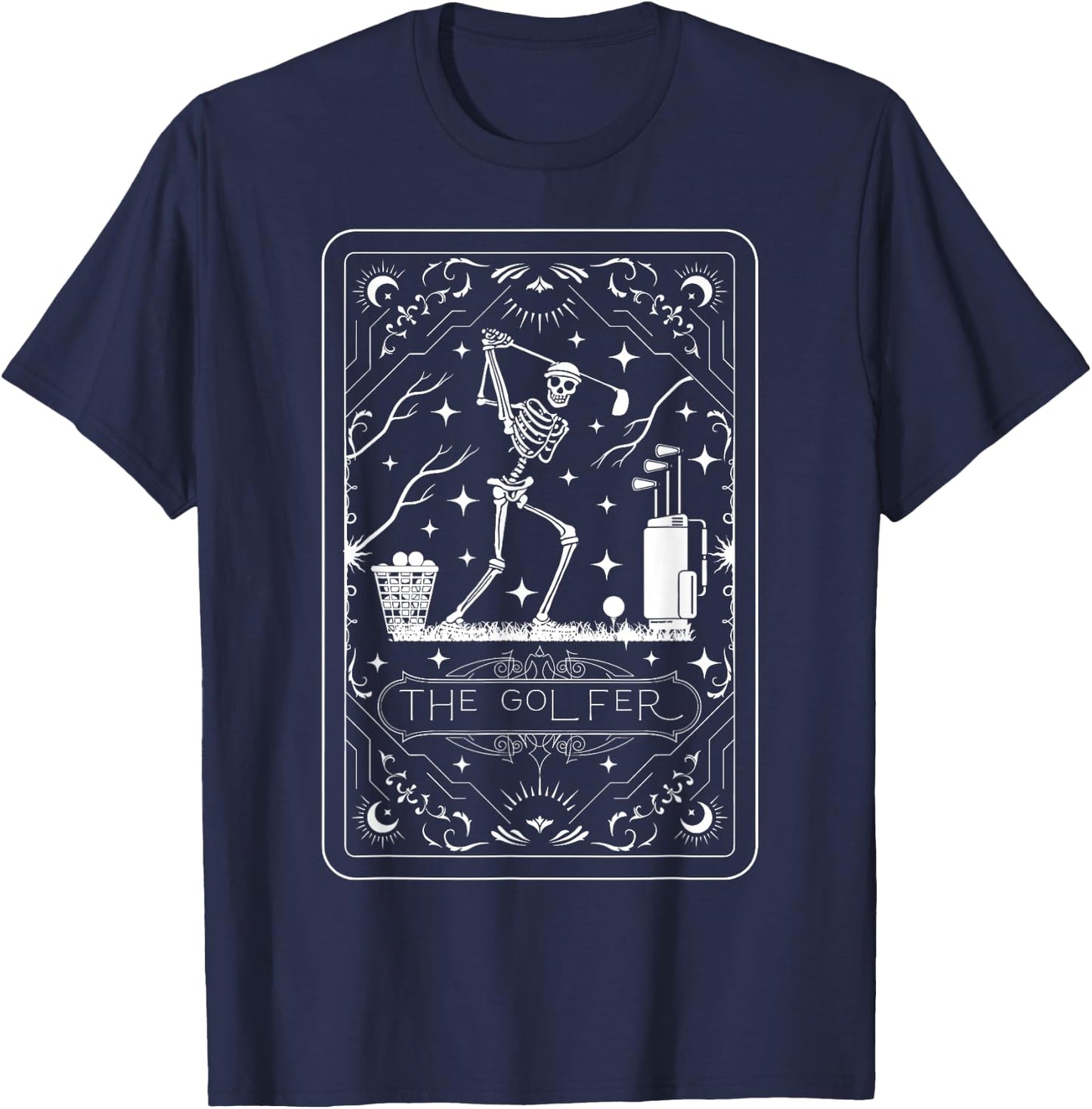 Golfer Tarot Card Celestial Skeleton Golf Player Golfing T-Shirt - T-Shirt | Navy