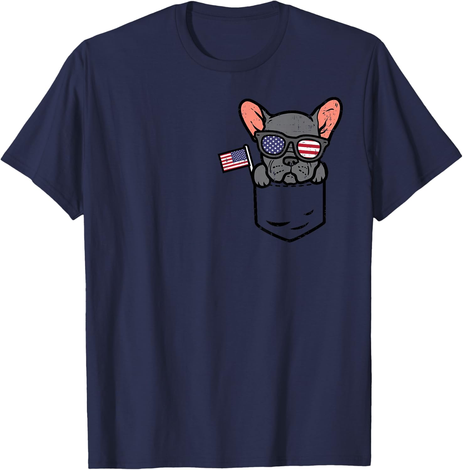 French Bulldog Pocket Frenchie American USA 4th Of July Dog T-Shirt - T-Shirt | Navy