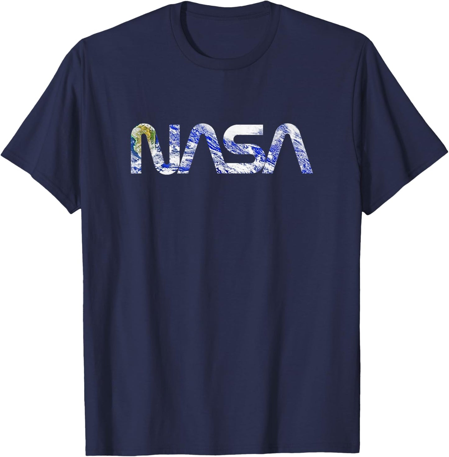 NASA Earth Photo Filled Worm Logo Space Science T-Shirt - T-Shirt | Navy