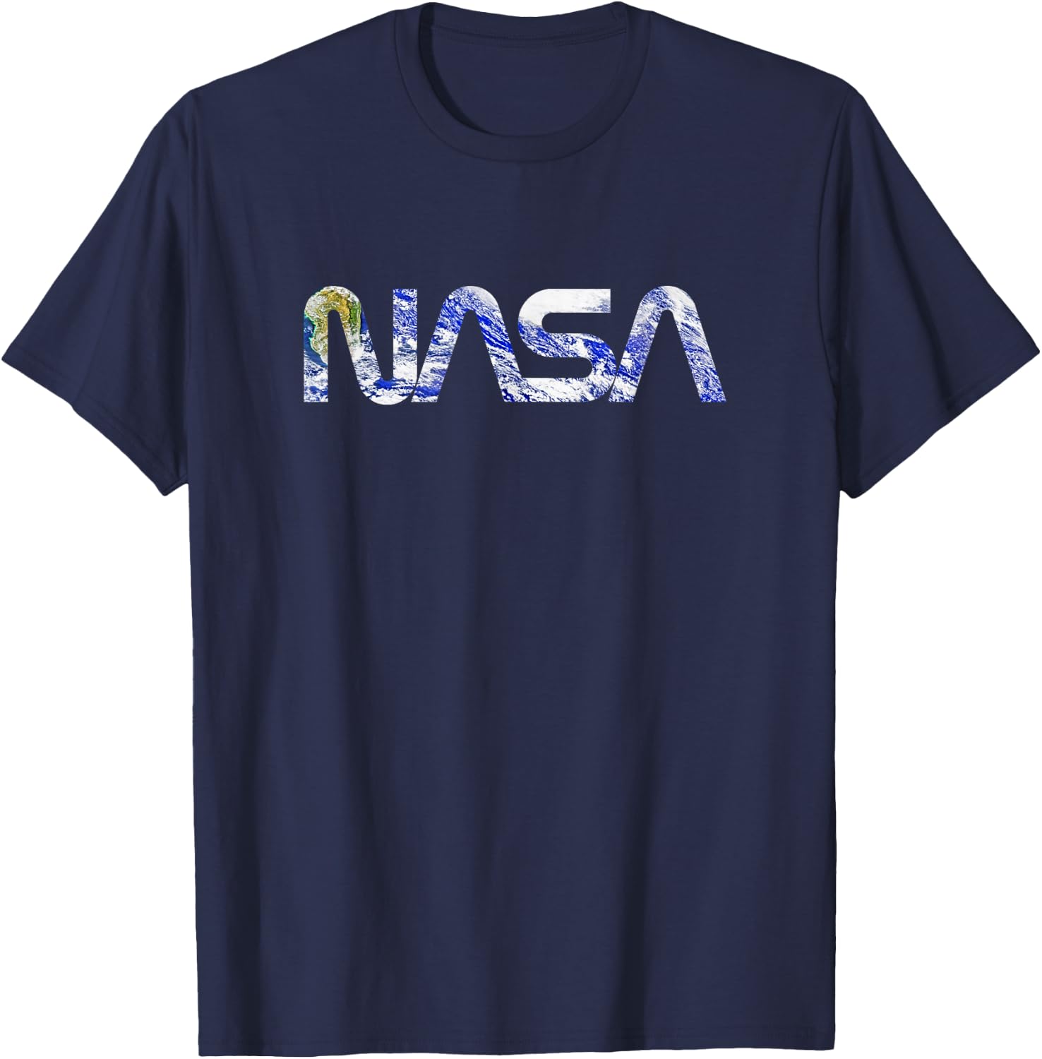 NASA Earth Photo Filled Worm Logo Space Science T-Shirt - T-Shirt | Navy