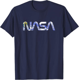 NASA Earth Photo Filled Worm Logo Space Science T-Shirt - T-Shirt | Navy