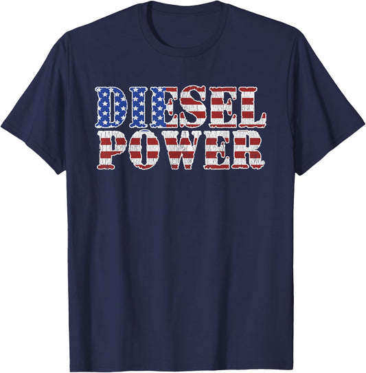 Diesel Power American Flag Funny Truck Mechanic Gift T-Shirt - T-Shirt | Navy