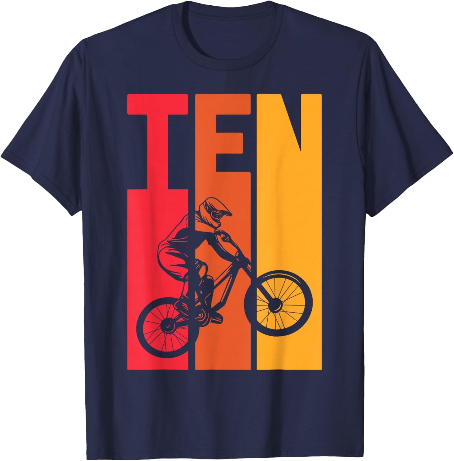 10 Year Old MTB Birthday Party Boys Downhill Mountainbike T-Shirt - T-Shirt | Navy