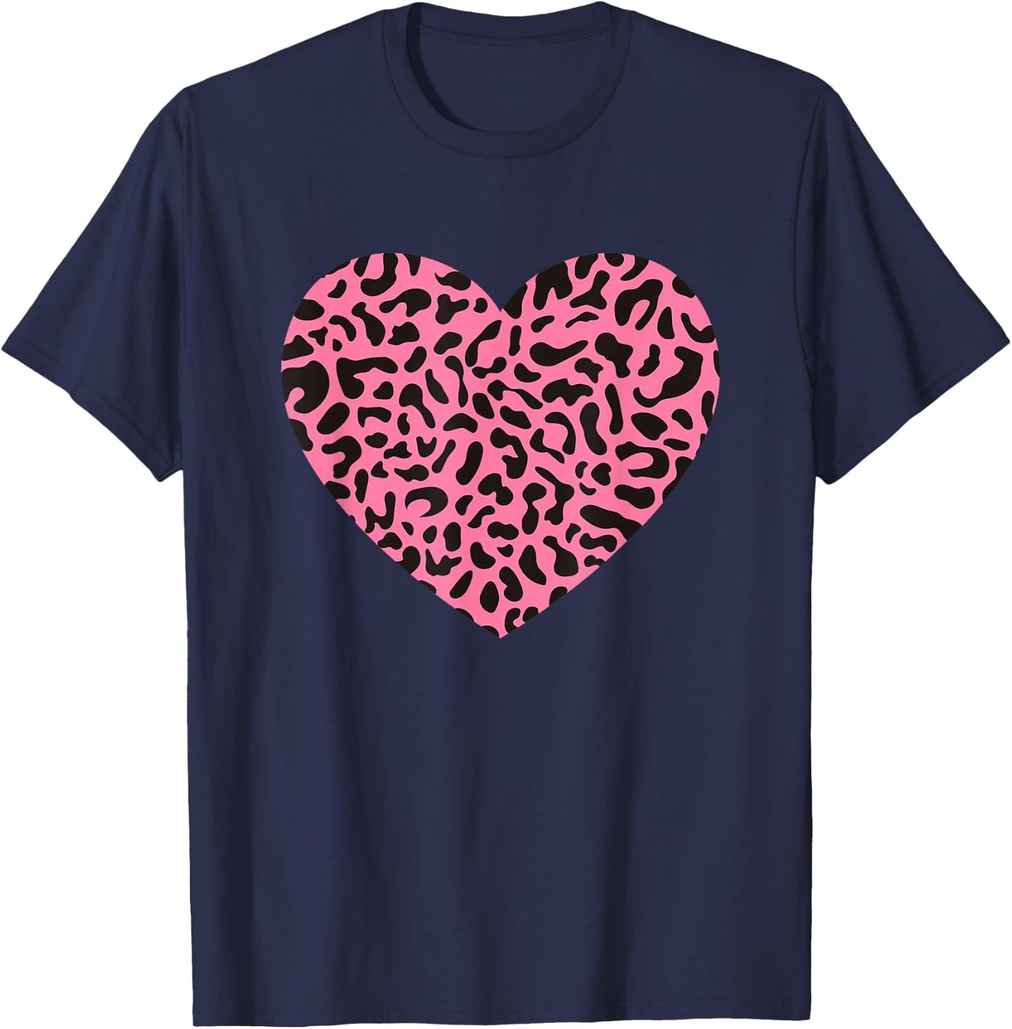 Pink Leopard Skin Cheetah Print Heart Gift T-Shirt - T-Shirt | Navy