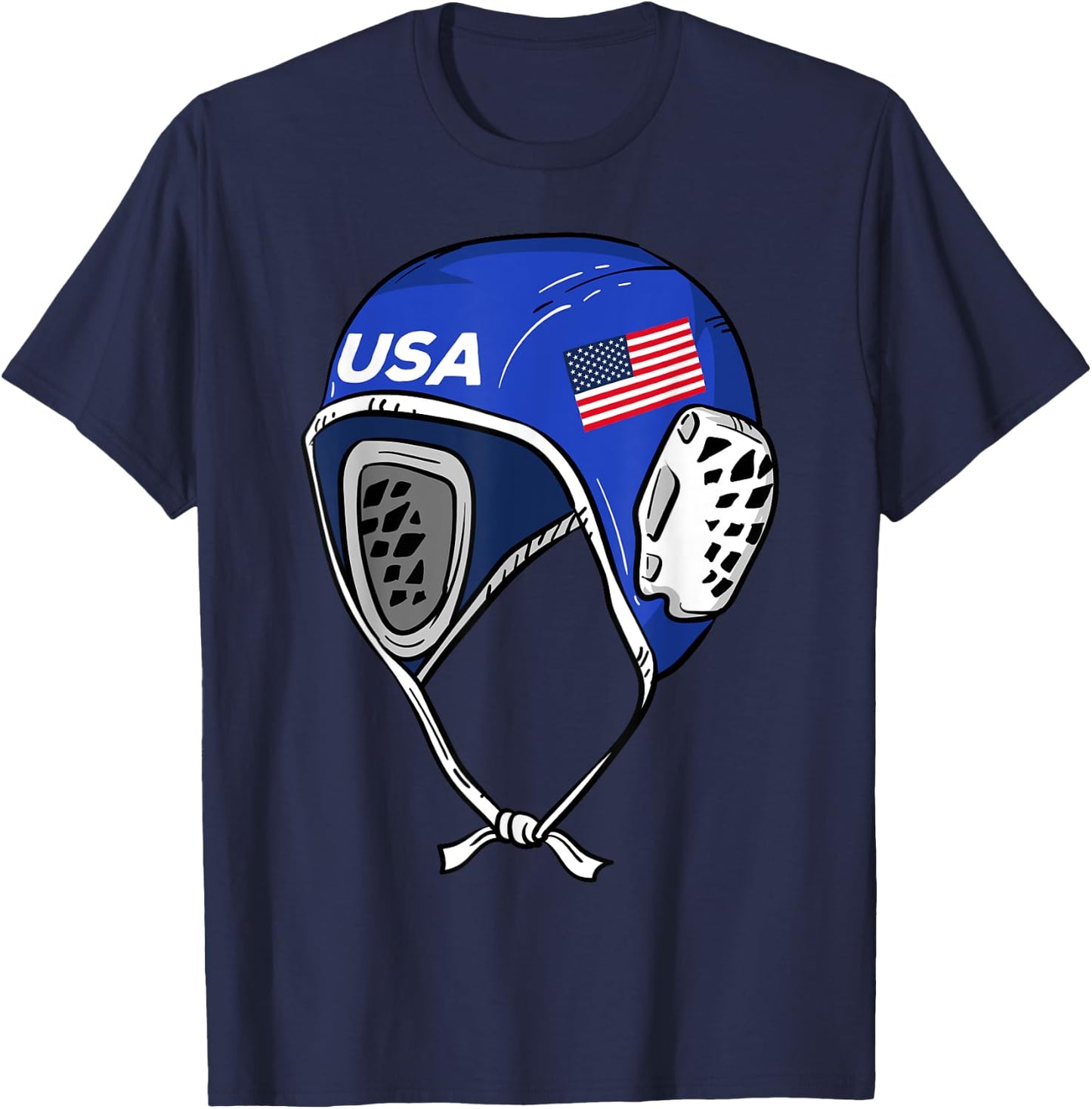 Water Polo Cap Patriotic Player American Flag Swimmer Fan T-Shirt - T-Shirt | Navy