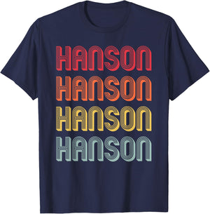 Customized Last Name Custom Family Christmas Team Hanson Gift Surname Funny Retro Vintage 80s Birthday Reunion T-Shirt - T-Shirt | Navy
