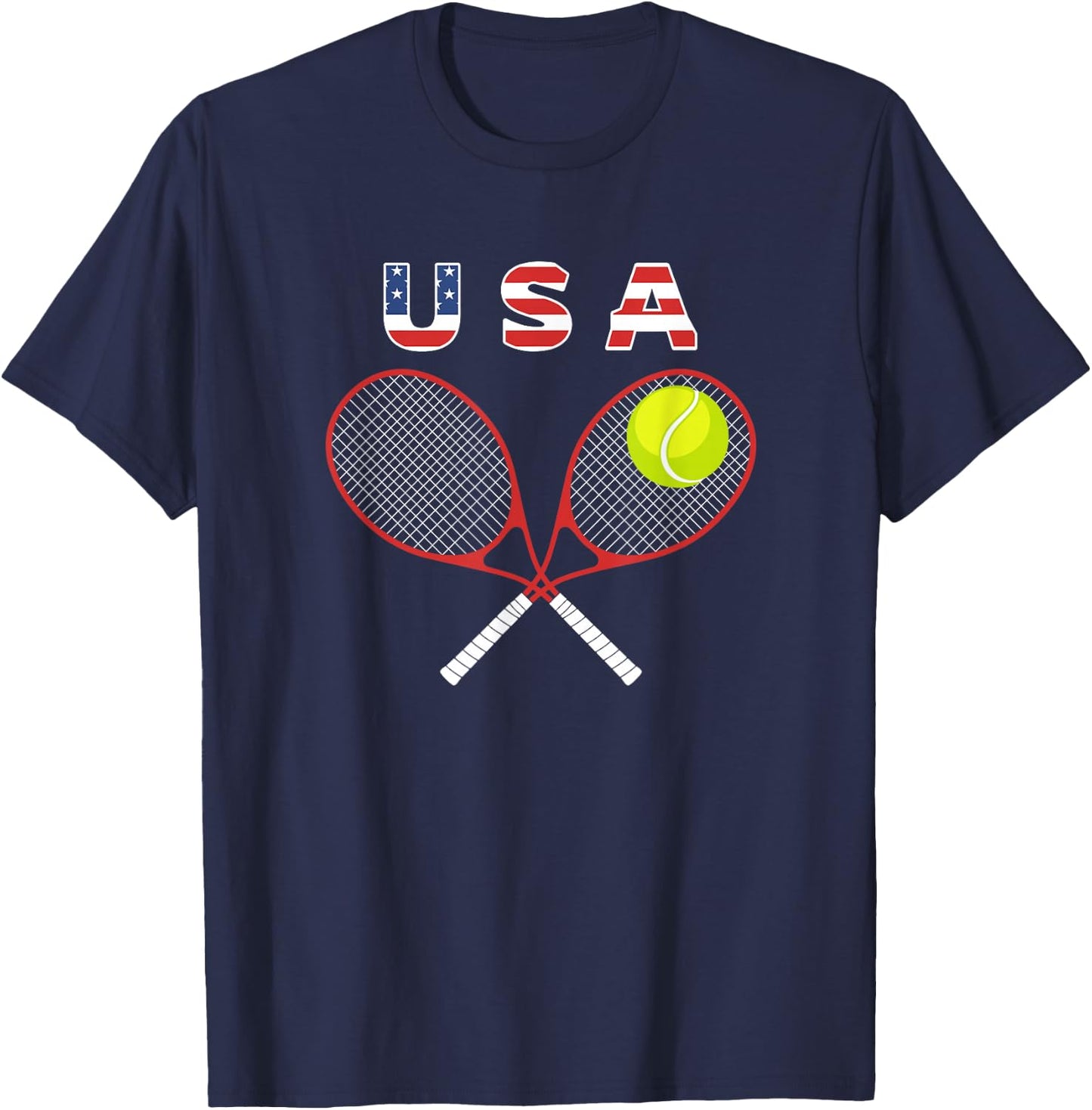 Tennis American Flag / USA Fans Support Racket Ball T-Shirt - T-Shirt | Navy