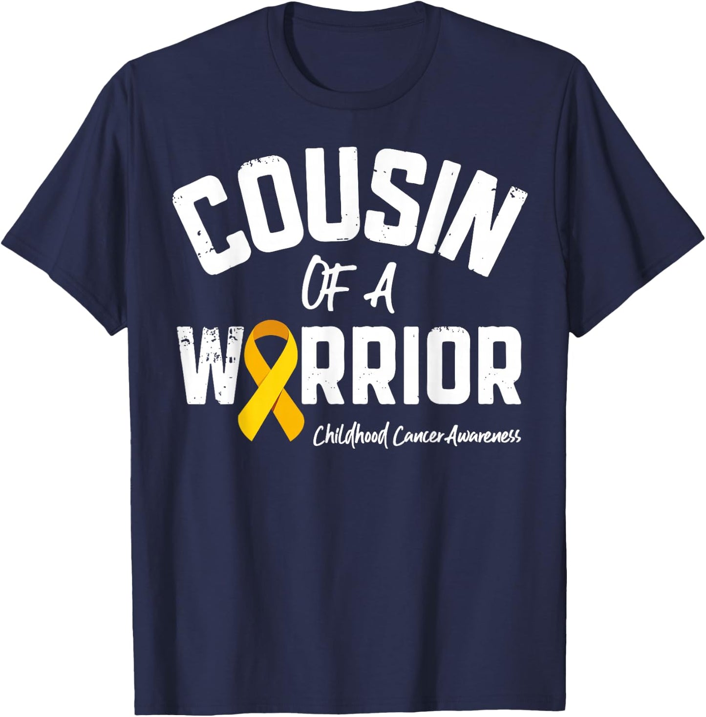 Cousin Of A Warrior Childhood Cancer Awareness Gifts Ribbon T-Shirt - T-Shirt | Navy