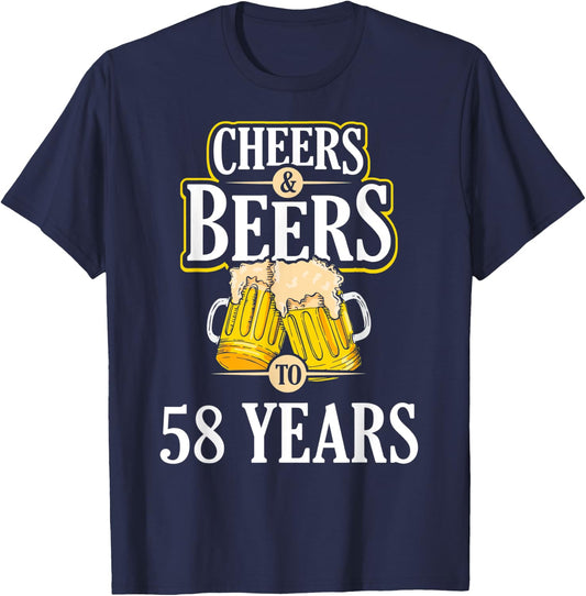 Funny Cheers and Beers to 58 YEARS Birthday Party Gift T-Shirt - T-Shirt | Navy