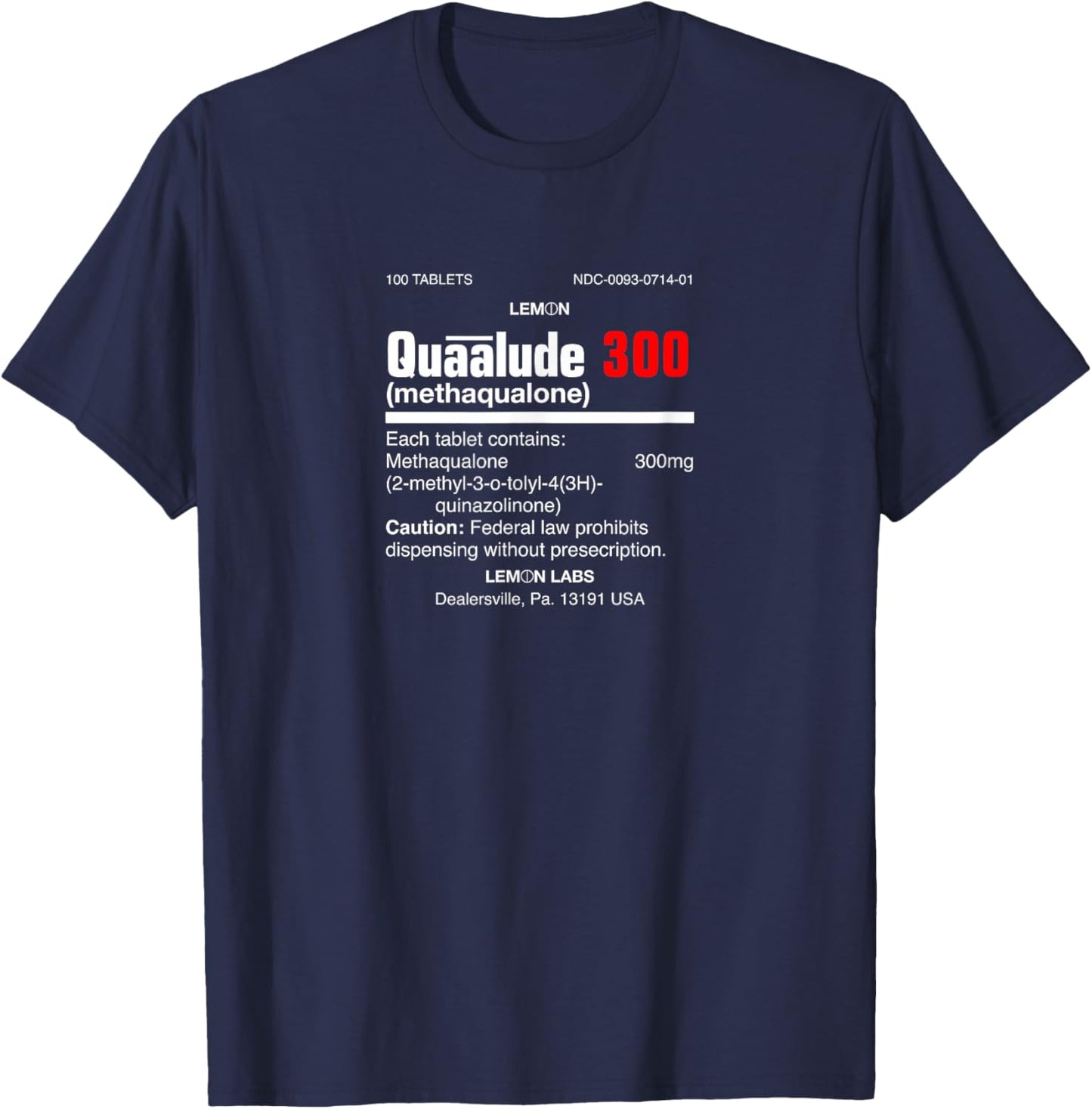 1970's Lemon Labs Quaalude 300 Label Reproduction Nostalgia T-Shirt - T-Shirt | Navy
