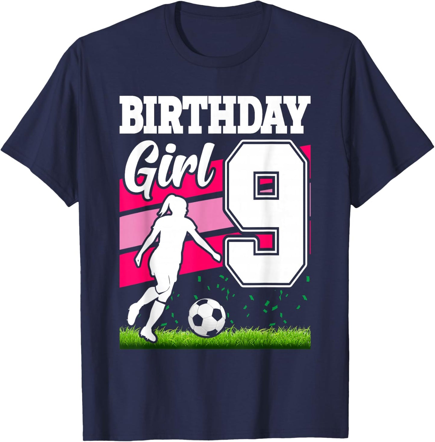 9 Year Old Soccer Birthday Party Theme 9th For Girl T-Shirt - T-Shirt | Navy