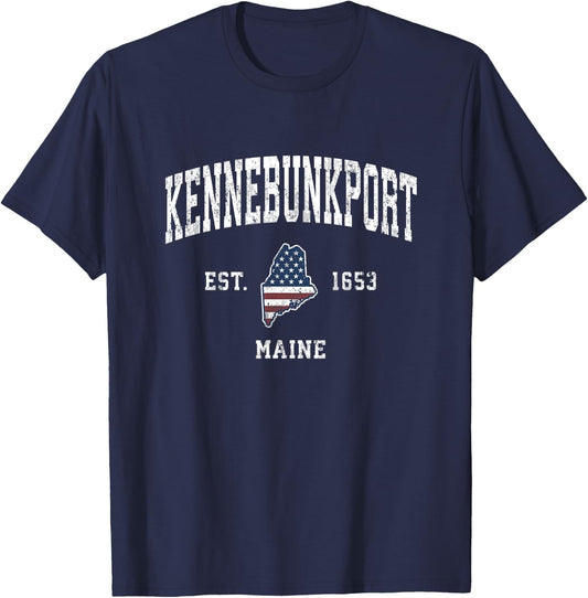 Kennebunkport Maine ME Vintage American Flag Sports Design Kids Men T-Shirt - T-Shirt | Navy