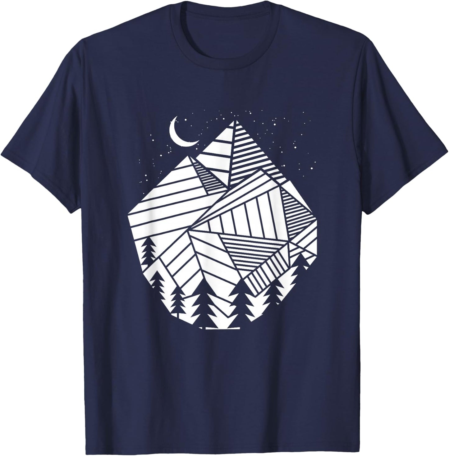 Hiking Polygon Mountains Trees - Geometric Shapes Hike Hiker T-Shirt - T-Shirt | Navy