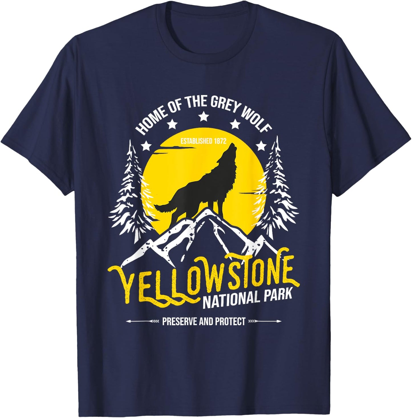 Yellowstone National Park Grey Wolf - Hiking & Camping Lover T-Shirt - T-Shirt | Navy