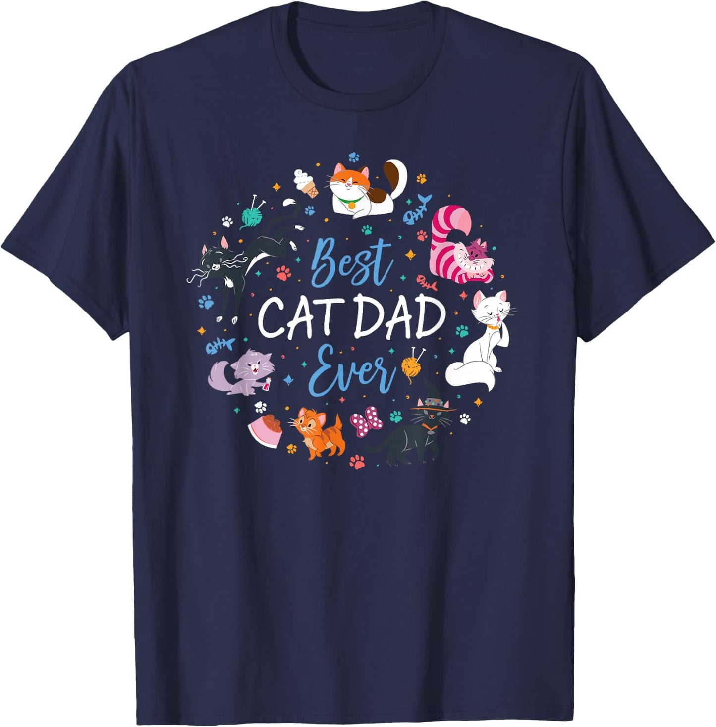 Disney Pet Parent Father’s Day Disney Cats Best Cat Dad Ever T-Shirt - T-Shirt | Navy