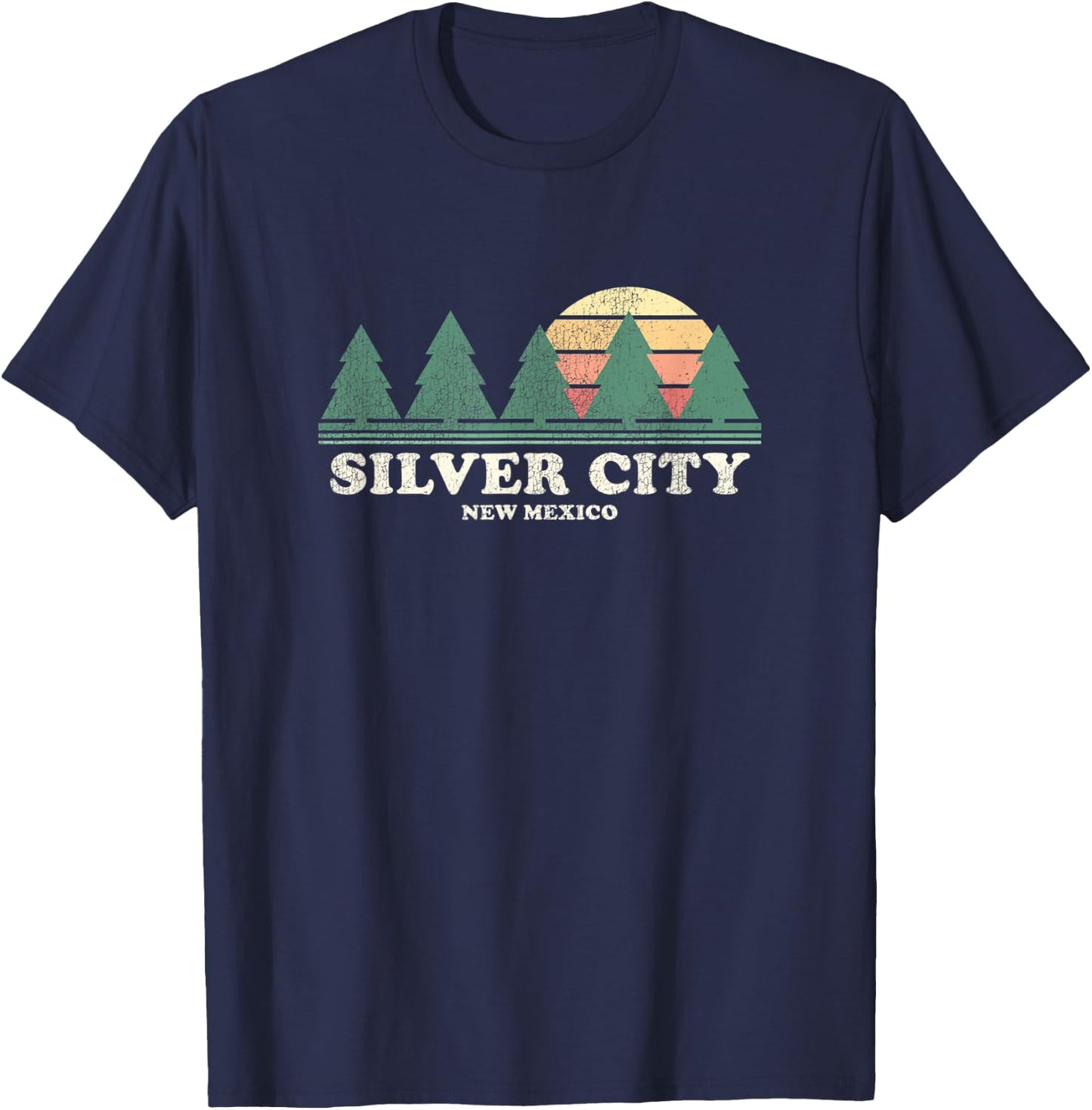 Silver City NM Vintage Throwback Retro 70s Design T-Shirt - T-Shirt | Navy