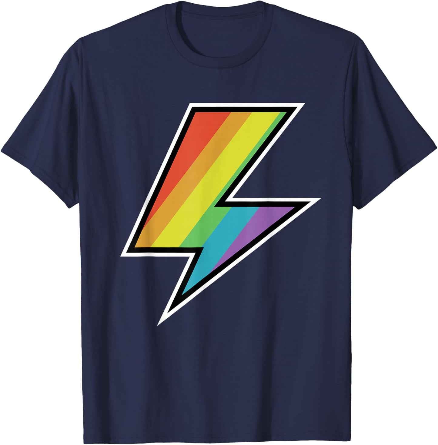 Cool Vintage Rainbow Lightning Bolt LGTBQ Pride T-Shirt - T-Shirt | Navy