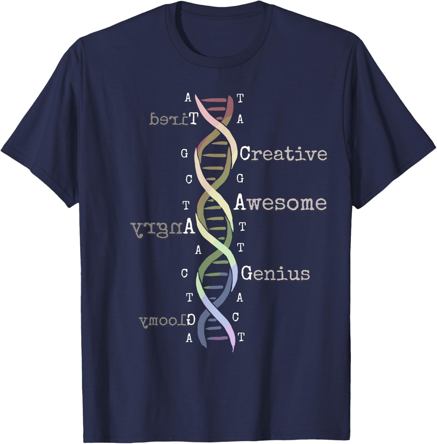 Rainbow DNA Awesome Genome Funny Science Birthday Gift T-Shirt - T-Shirt | Navy