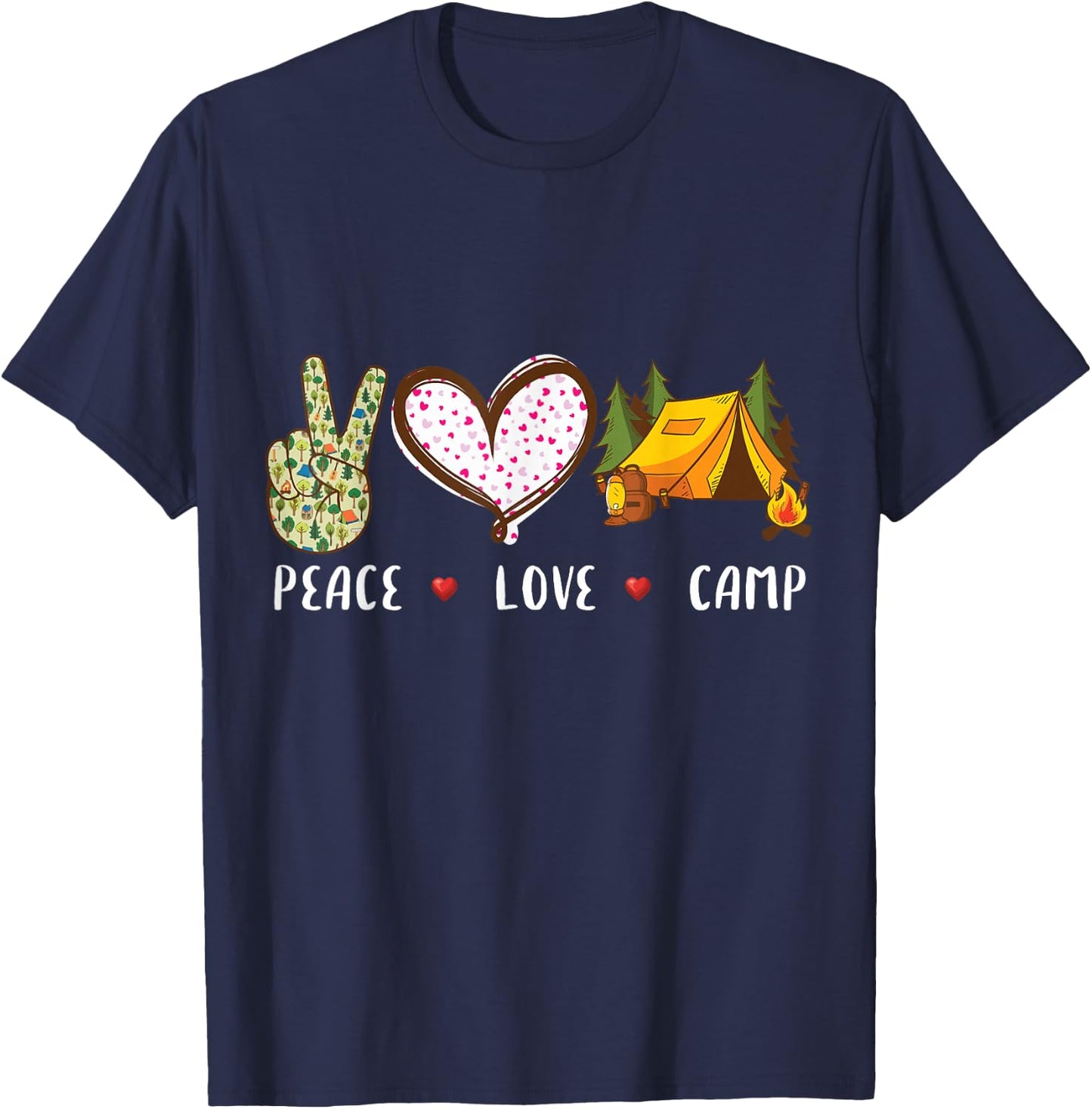 Peace love camp gift women kids camping campers T-Shirt - T-Shirt | Navy