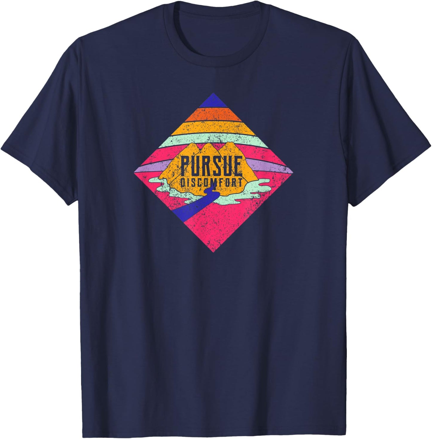 Pursue Discomfort. Quote-Personal Trainer/Coach Retro T-Shirt - T-Shirt | Navy