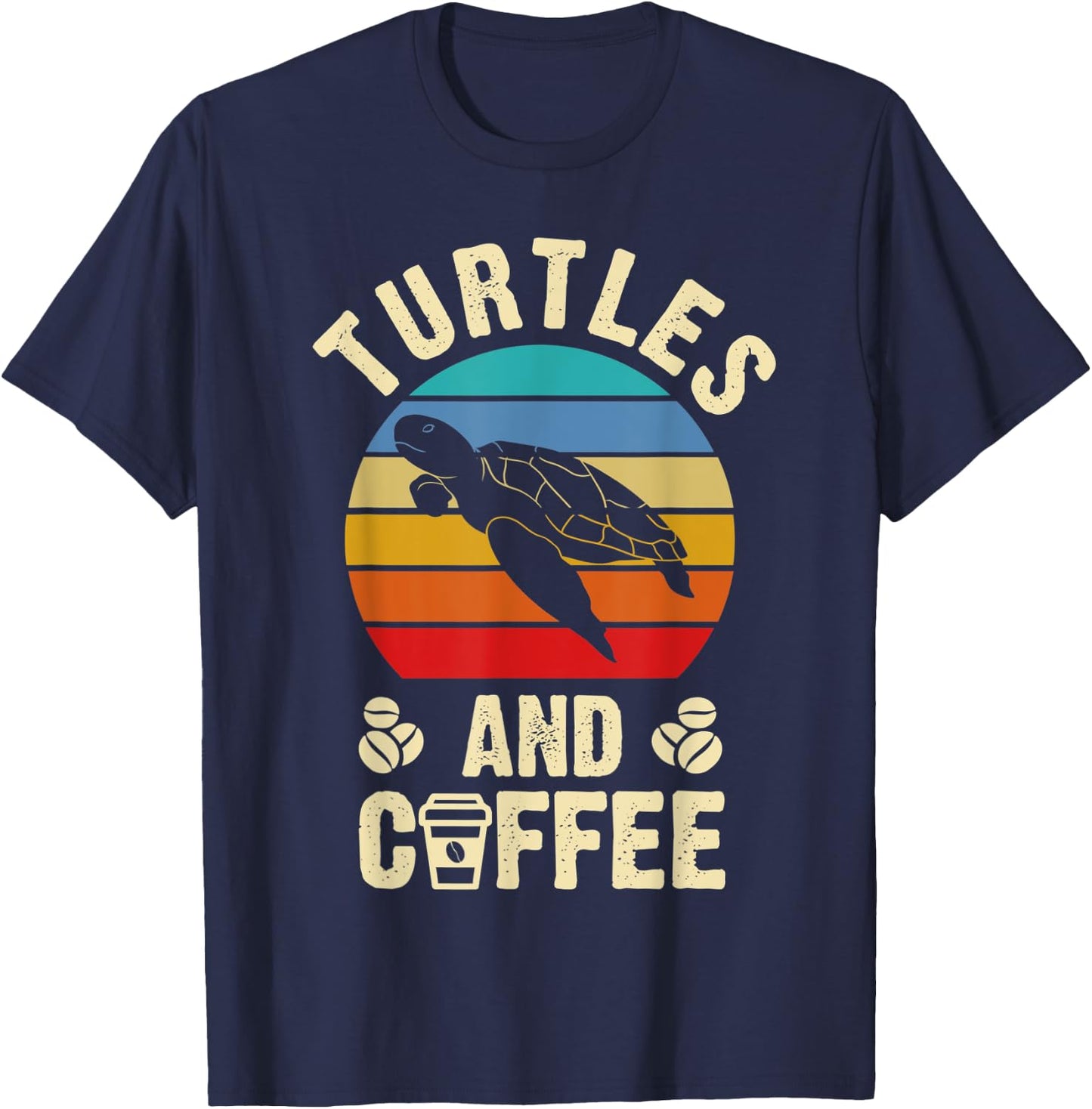 I like Turtles & Coffee Funny vintage Pet theme lover gift T-Shirt - T-Shirt | Navy