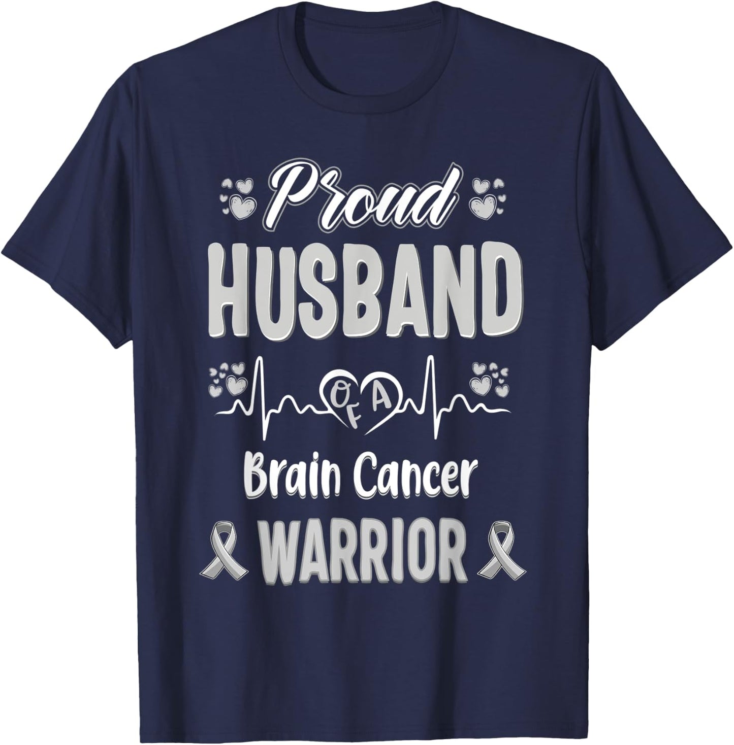proud Husband Brain cancer warrior awareness ribbon Grey T-Shirt - T-Shirt | Navy