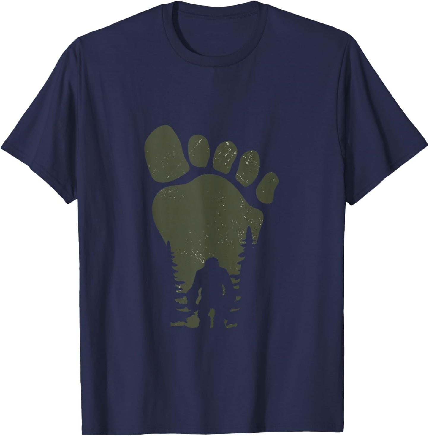 Sasquatch Or Bigfoot In The Forest Footprint T-Shirt - T-Shirt | Navy