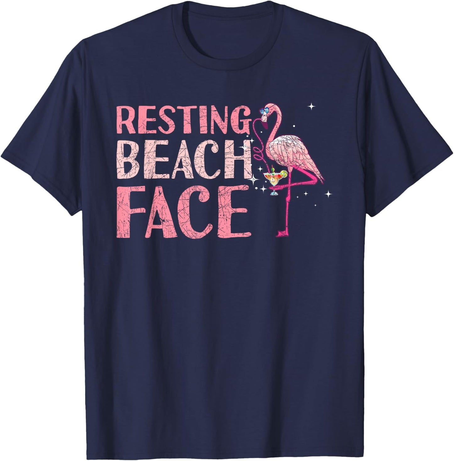 Resting Beach Face Flamingo T-Shirt - T-Shirt | Navy