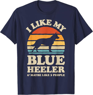 I Like My Blue Heeler Australian Cattle Dog Retro Vintage Women Girls Kids T-Shirt - T-Shirt | Navy