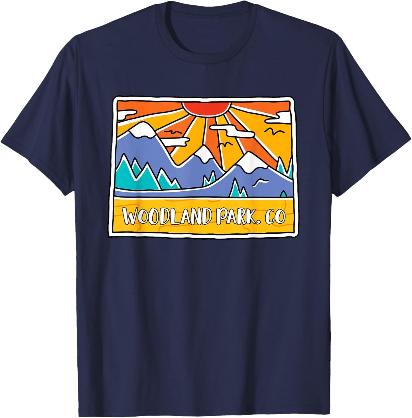 Woodland Park, CO Colorado Mountains Outdoor art retro sunse T-Shirt - T-Shirt | Navy