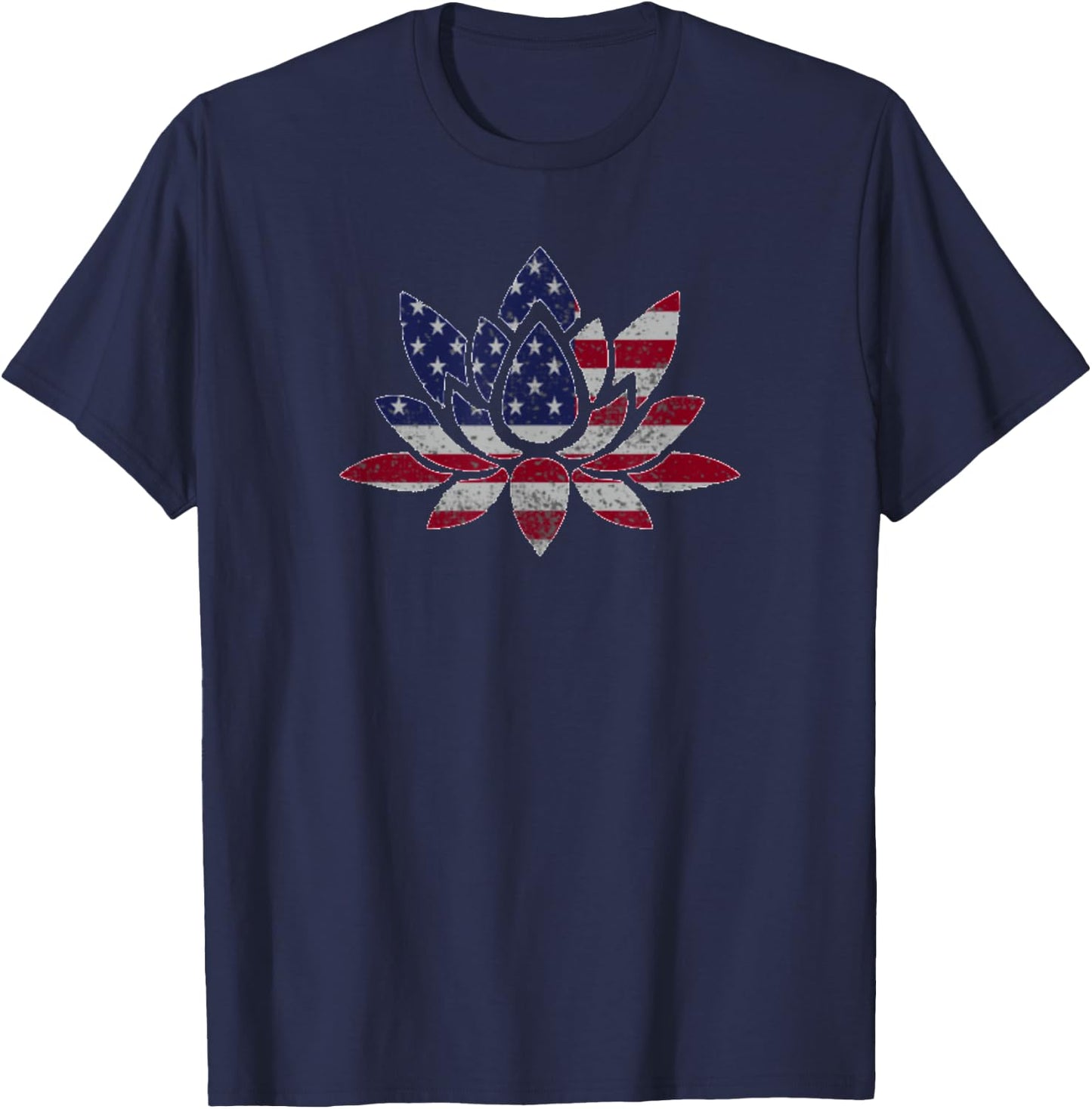 Patriotic USA Flag Lotus Flower Yoga Meditation July 4th Men T-Shirt - T-Shirt | Navy