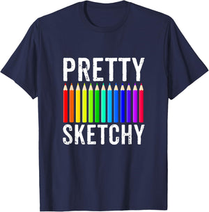 Pretty Sketchy Fun Art Lover Colored Pencils Artists Gift Small T-Shirt - T-Shirt | Navy
