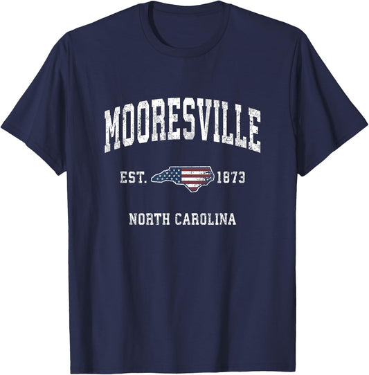 Mooresville North Carolina NC Vintage American Flag Sports D T-Shirt - T-Shirt | Navy