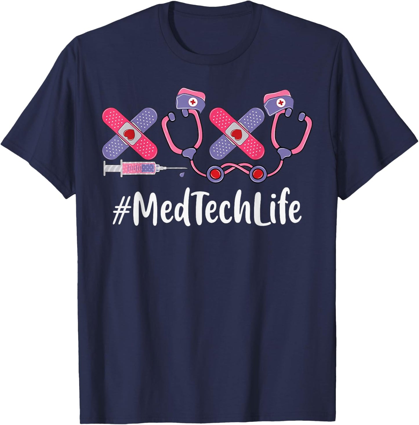Med Tech Valentines Day Women Heart Stethoscope Appreciation T-Shirt - T-Shirt | Navy